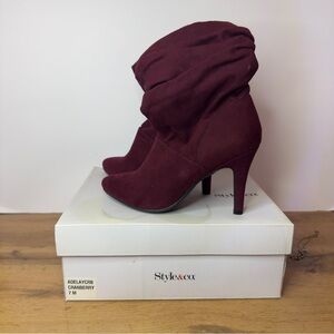 NWT Style & Co. Women's Burgundy Heeled Slouched Boots, Size 7 Mid Calf